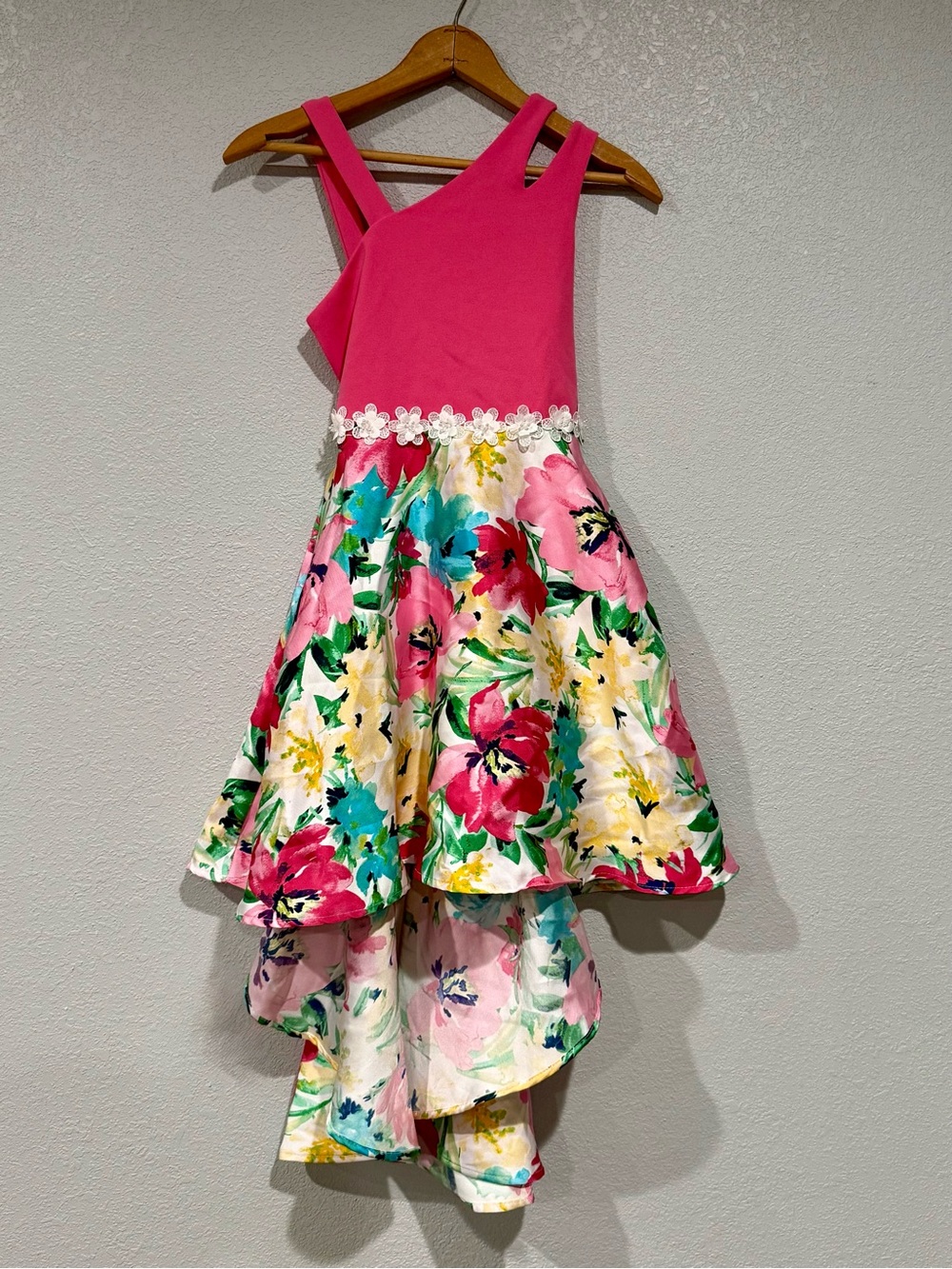 Speechless Bright Pink Bodice Floral Hi-Low Dress